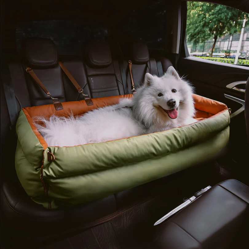 Large Deluxe Faux Leather Dog Car Seat Booster Bed - Urban Voyager