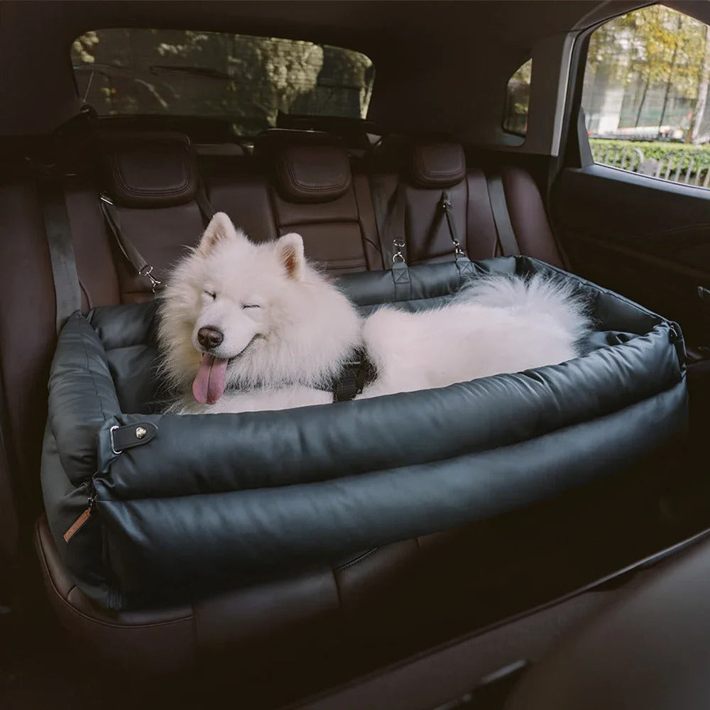 Large Deluxe Faux Leather Dog Car Seat Booster Bed - Urban Voyager